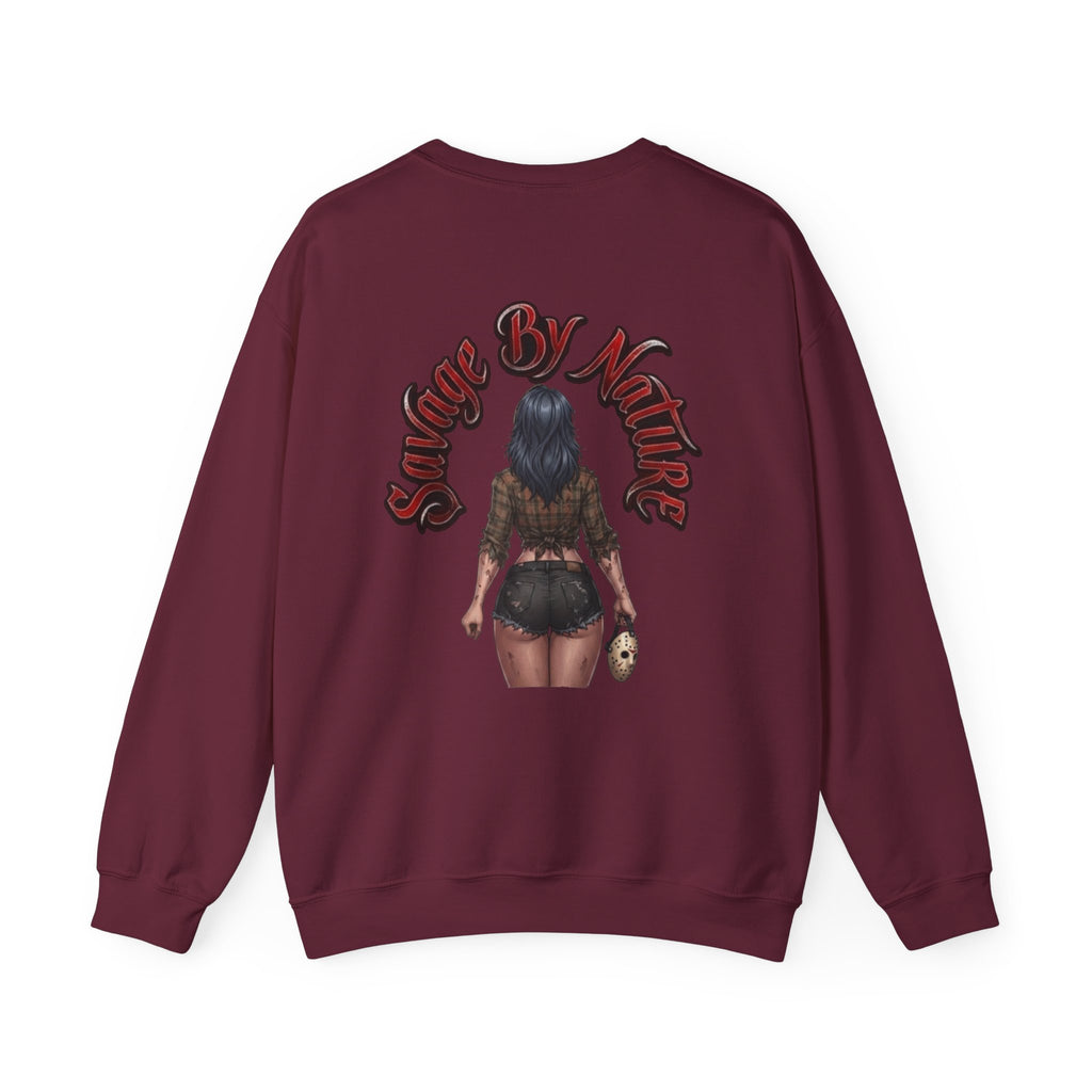 Savge By Nature Crewneck Sweatshirt — Savage Inx Pinup Horror Graphic