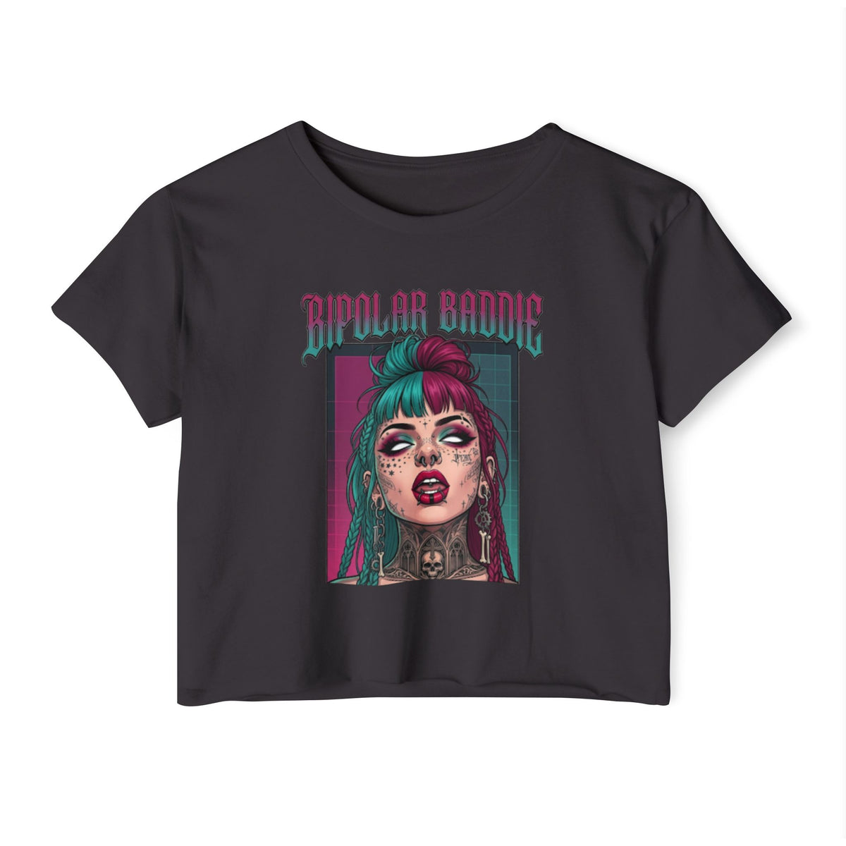 SAVAGE INX  "Bipolar Baddie" Cropped Tee - Alternative Goth Graphic Crop Top