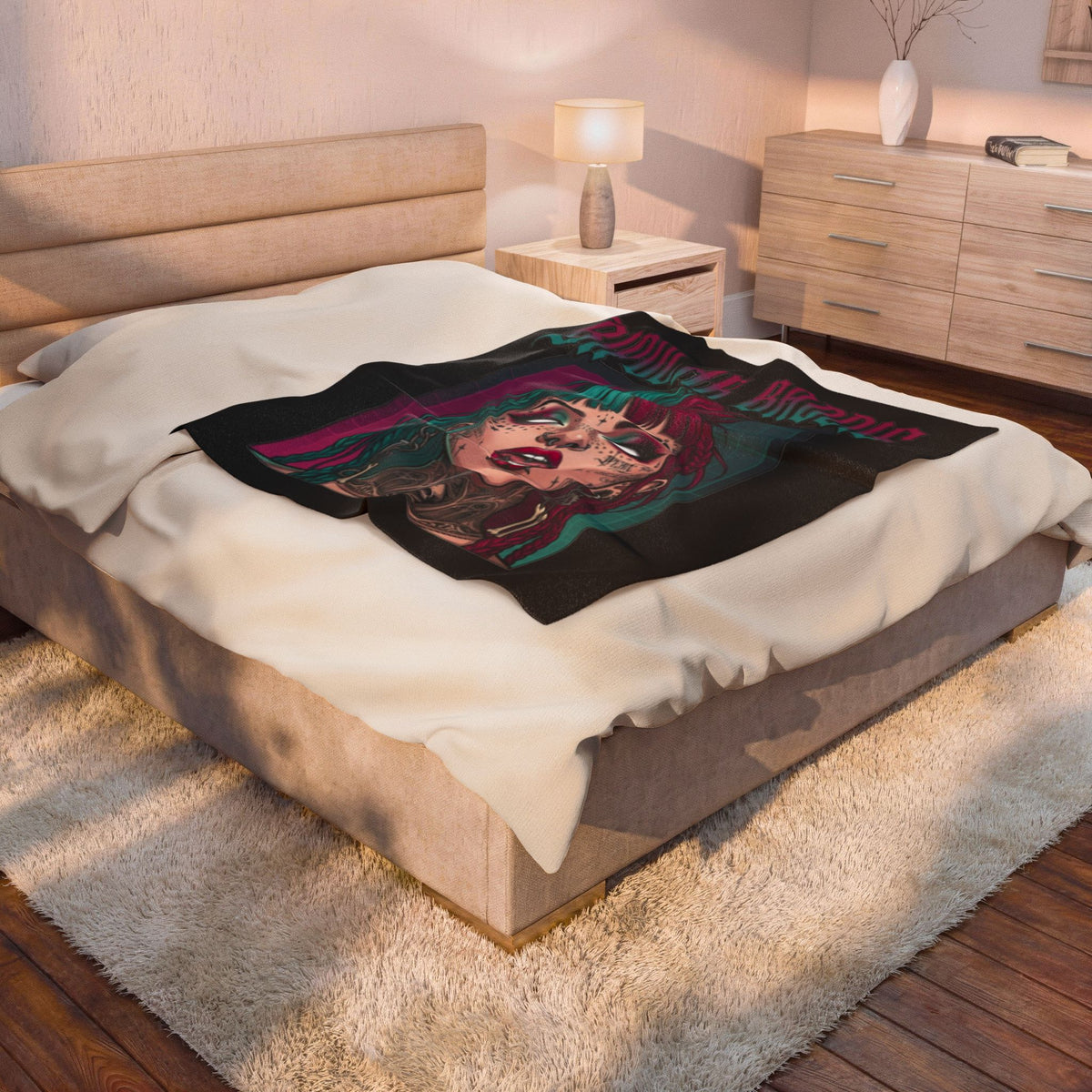 Bipolar Baddie Velveteen Plush Blanket — Gothic Punk Portrait Throw
