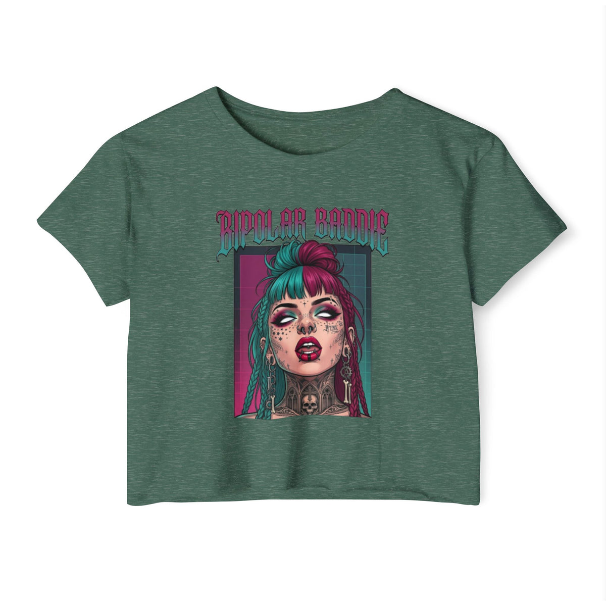 SAVAGE INX  "Bipolar Baddie" Cropped Tee - Alternative Goth Graphic Crop Top