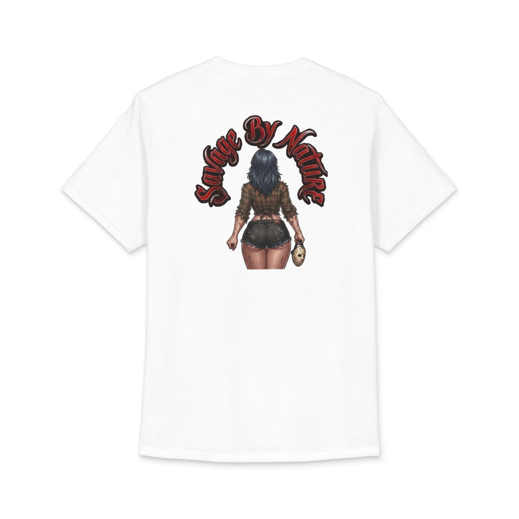 Graphic Tee — "Savage By Nature" Horror Pin-Up Cotton T-Shirt