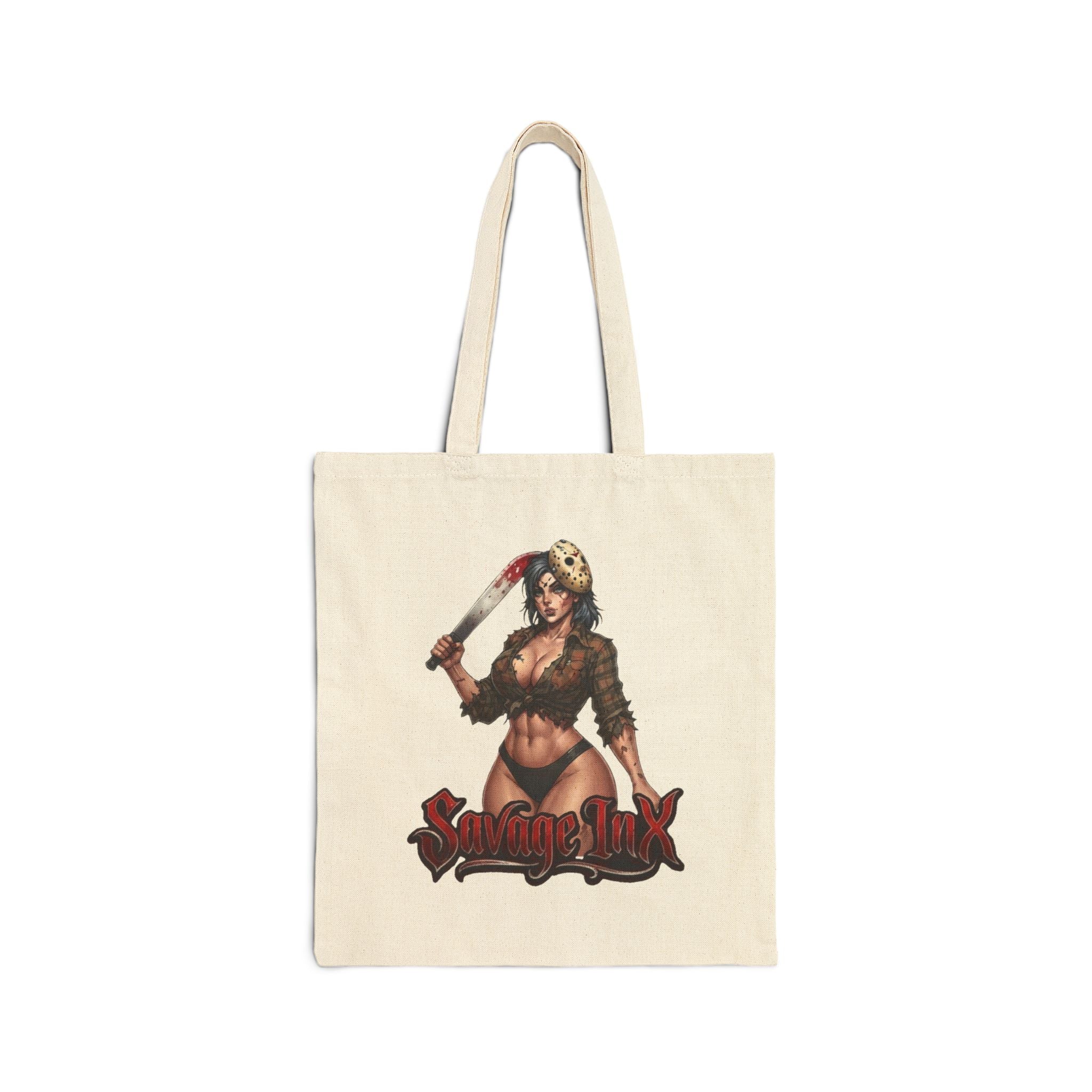 'Savage By Nature' Horror Pin-Up Cotton Canvas Tote