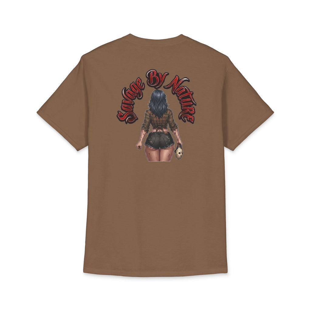 Graphic Tee — "Savage By Nature" Horror Pin-Up Cotton T-Shirt