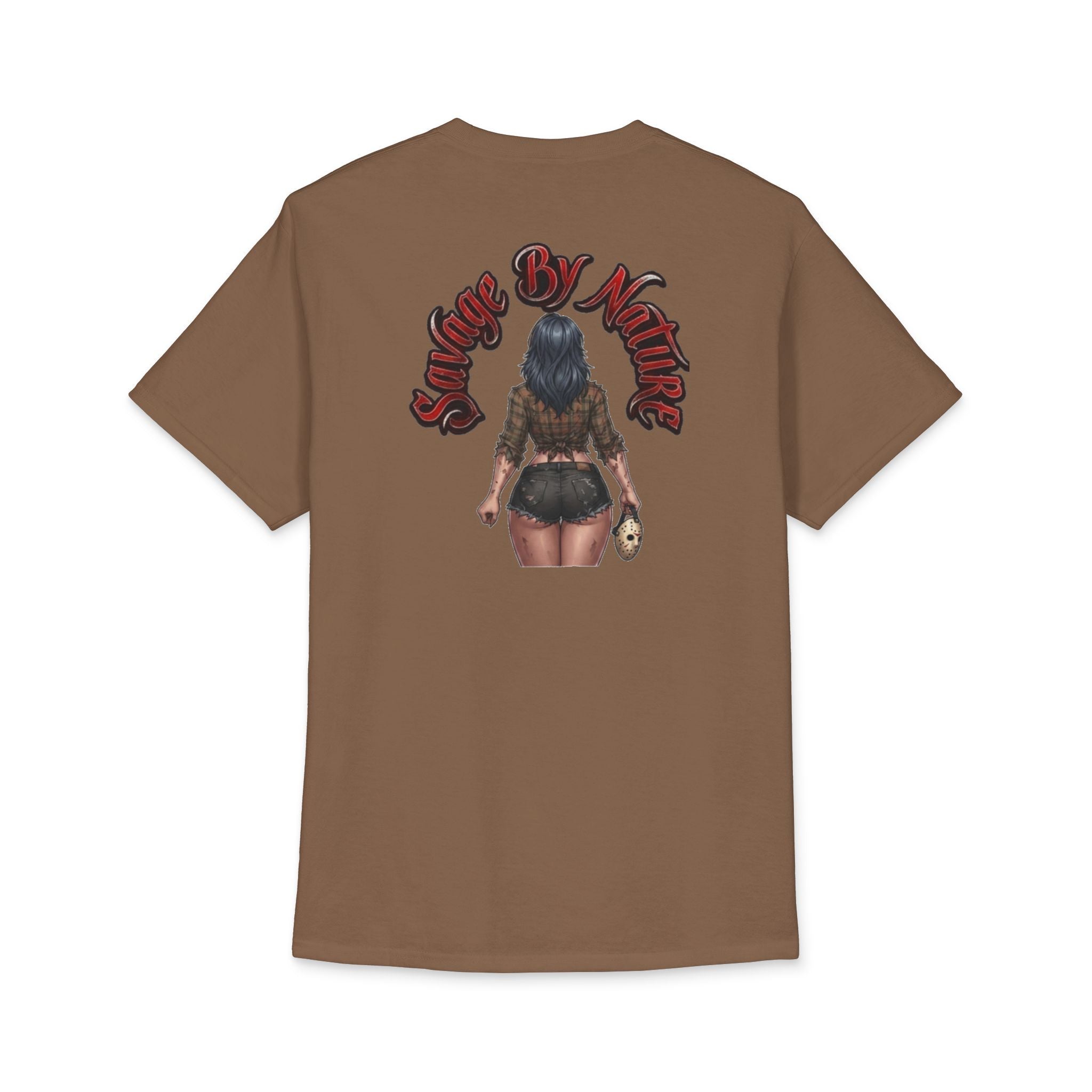 Graphic Tee — "Savage By Nature" Horror Pin-Up Cotton T-Shirt