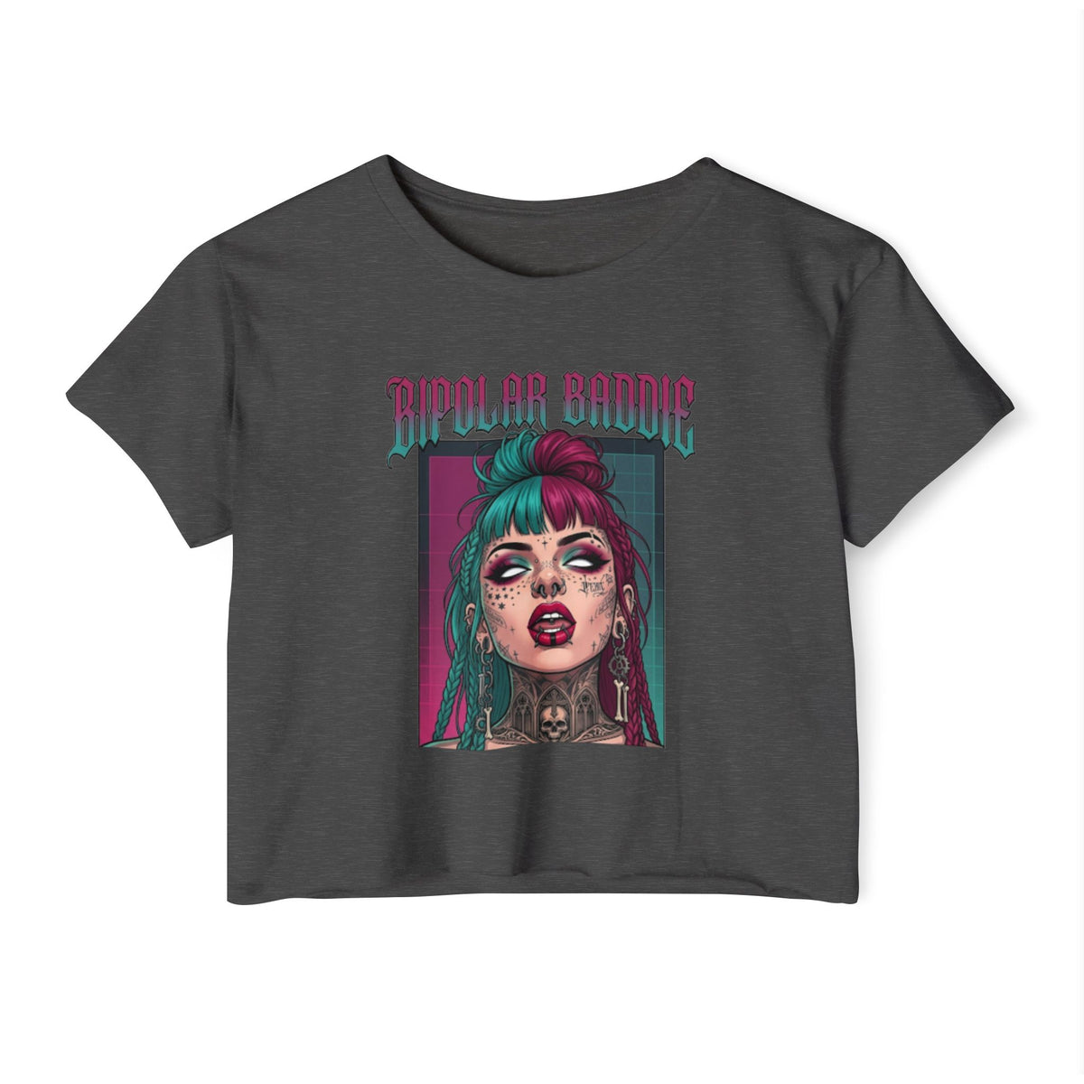 SAVAGE INX  "Bipolar Baddie" Cropped Tee - Alternative Goth Graphic Crop Top