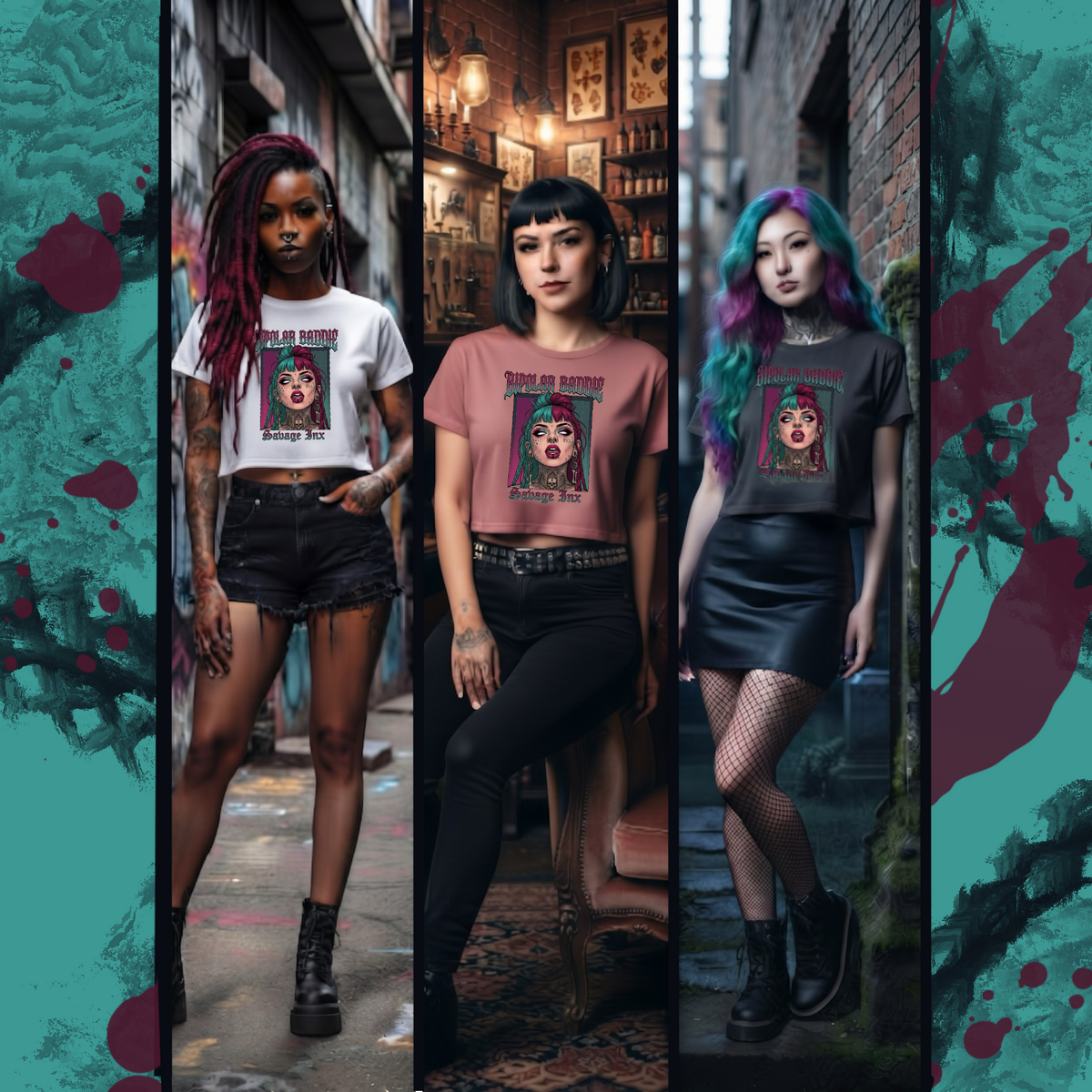 SAVAGE INX  "Bipolar Baddie" Cropped Tee - Alternative Goth Graphic Crop Top