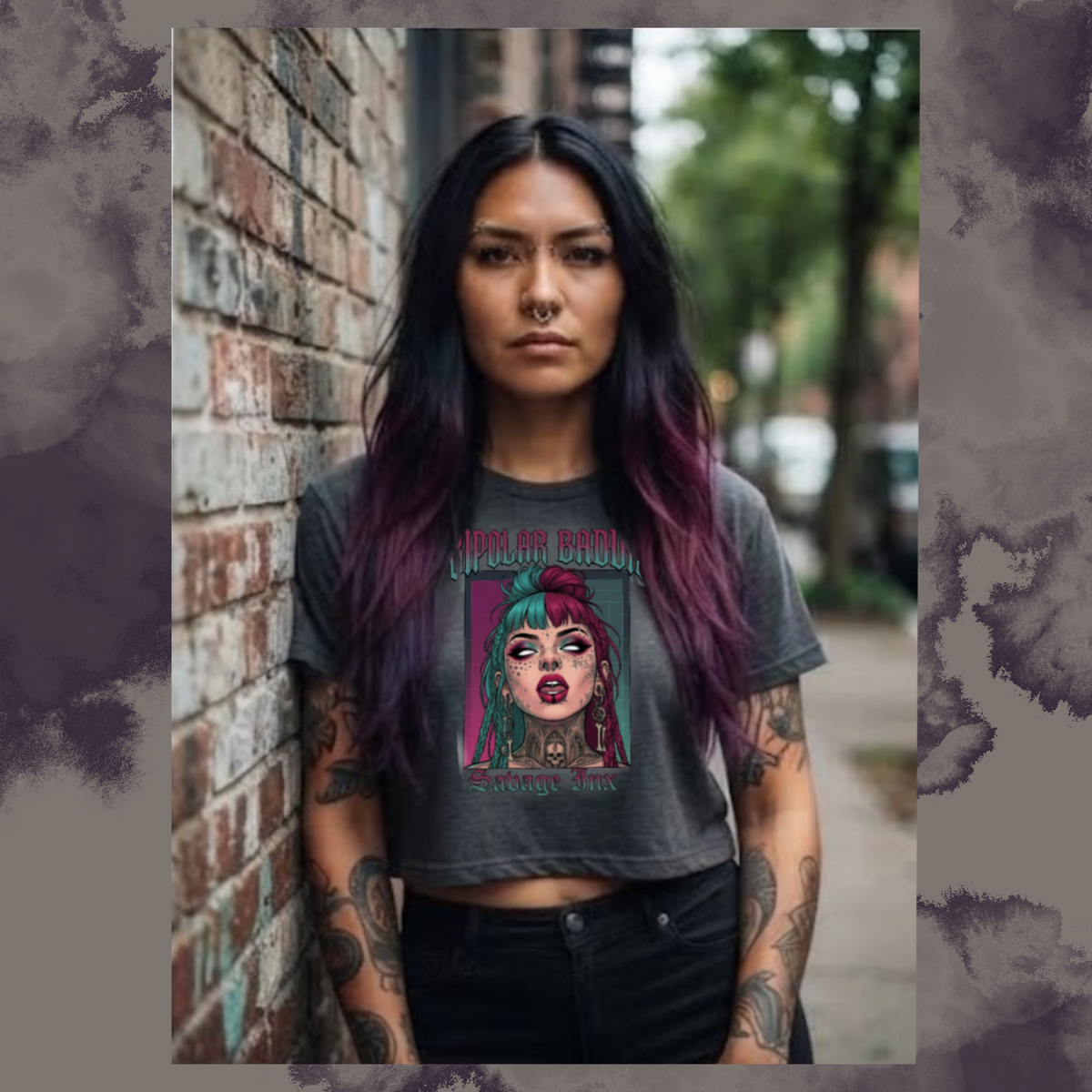SAVAGE INX  "Bipolar Baddie" Cropped Tee - Alternative Goth Graphic Crop Top