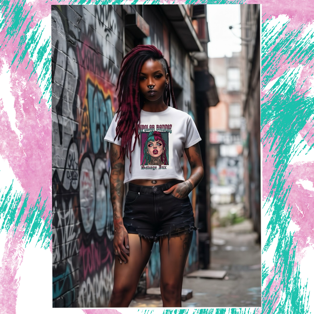 SAVAGE INX  "Bipolar Baddie" Cropped Tee - Alternative Goth Graphic Crop Top