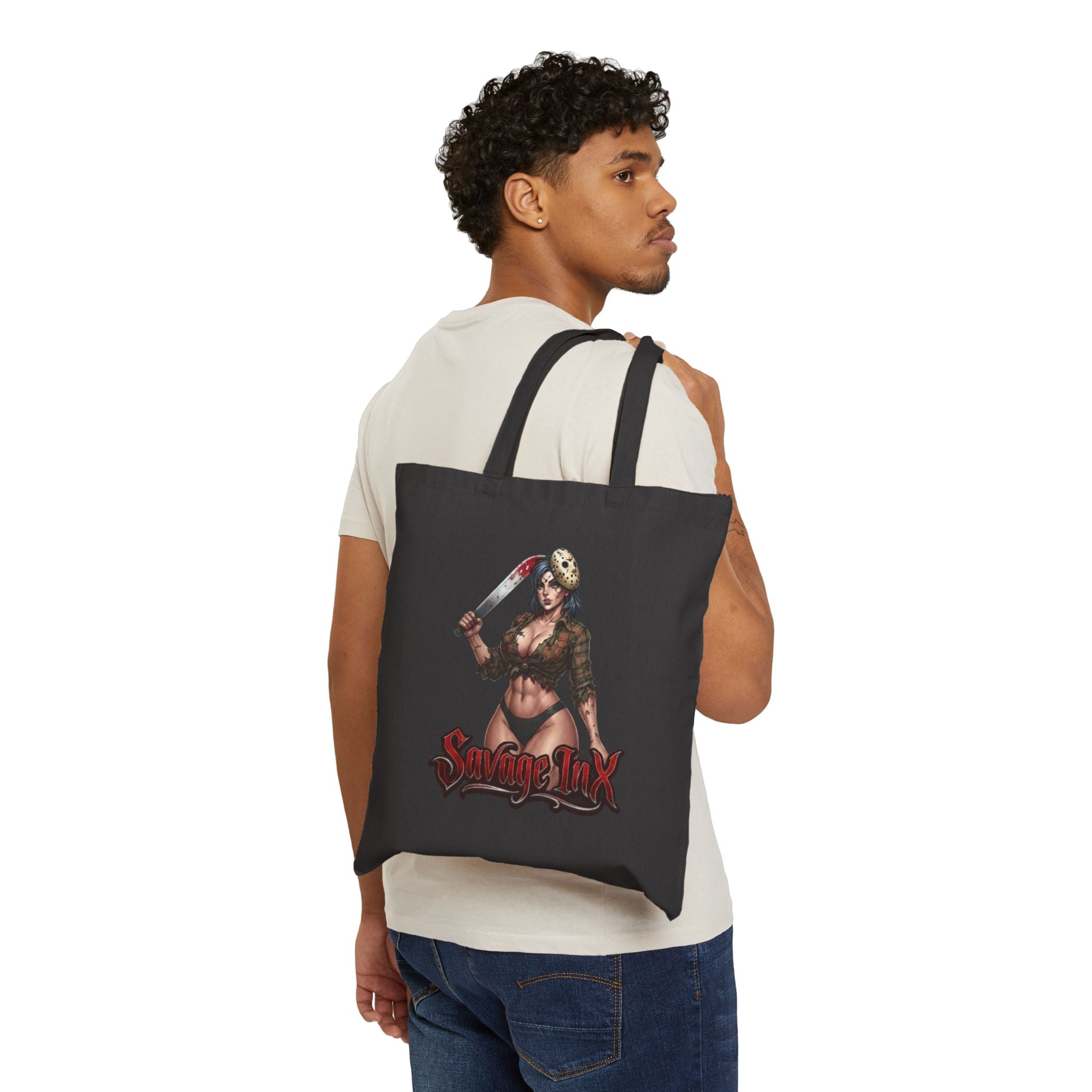 'Savage By Nature' Horror Pin-Up Cotton Canvas Tote