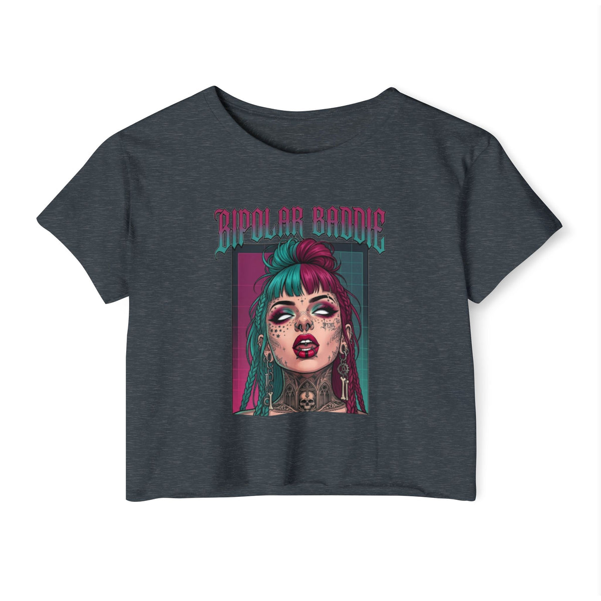 SAVAGE INX  "Bipolar Baddie" Cropped Tee - Alternative Goth Graphic Crop Top