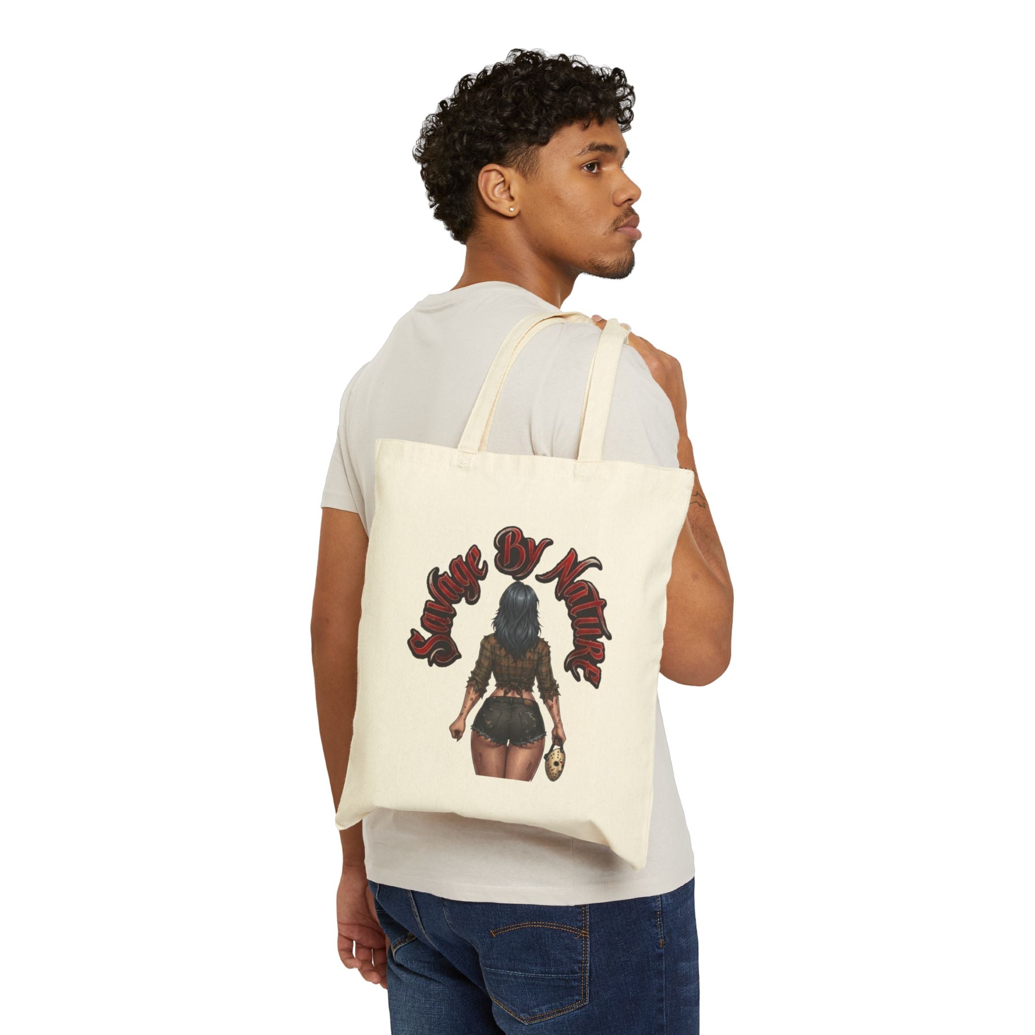 'Savage By Nature' Horror Pin-Up Cotton Canvas Tote