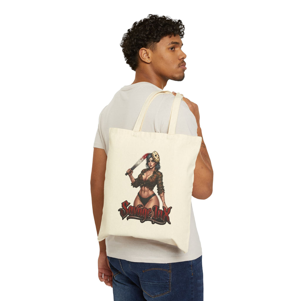 'Savage By Nature' Horror Pin-Up Cotton Canvas Tote