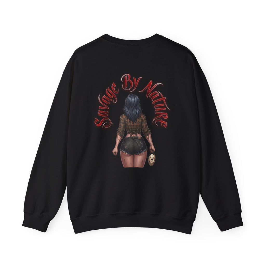 Savge By Nature Crewneck Sweatshirt — Savage Inx Pinup Horror Graphic