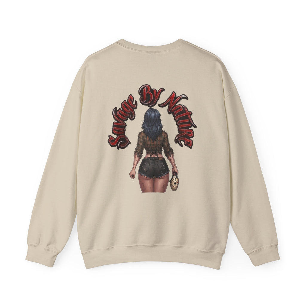 Savge By Nature Crewneck Sweatshirt — Savage Inx Pinup Horror Graphic
