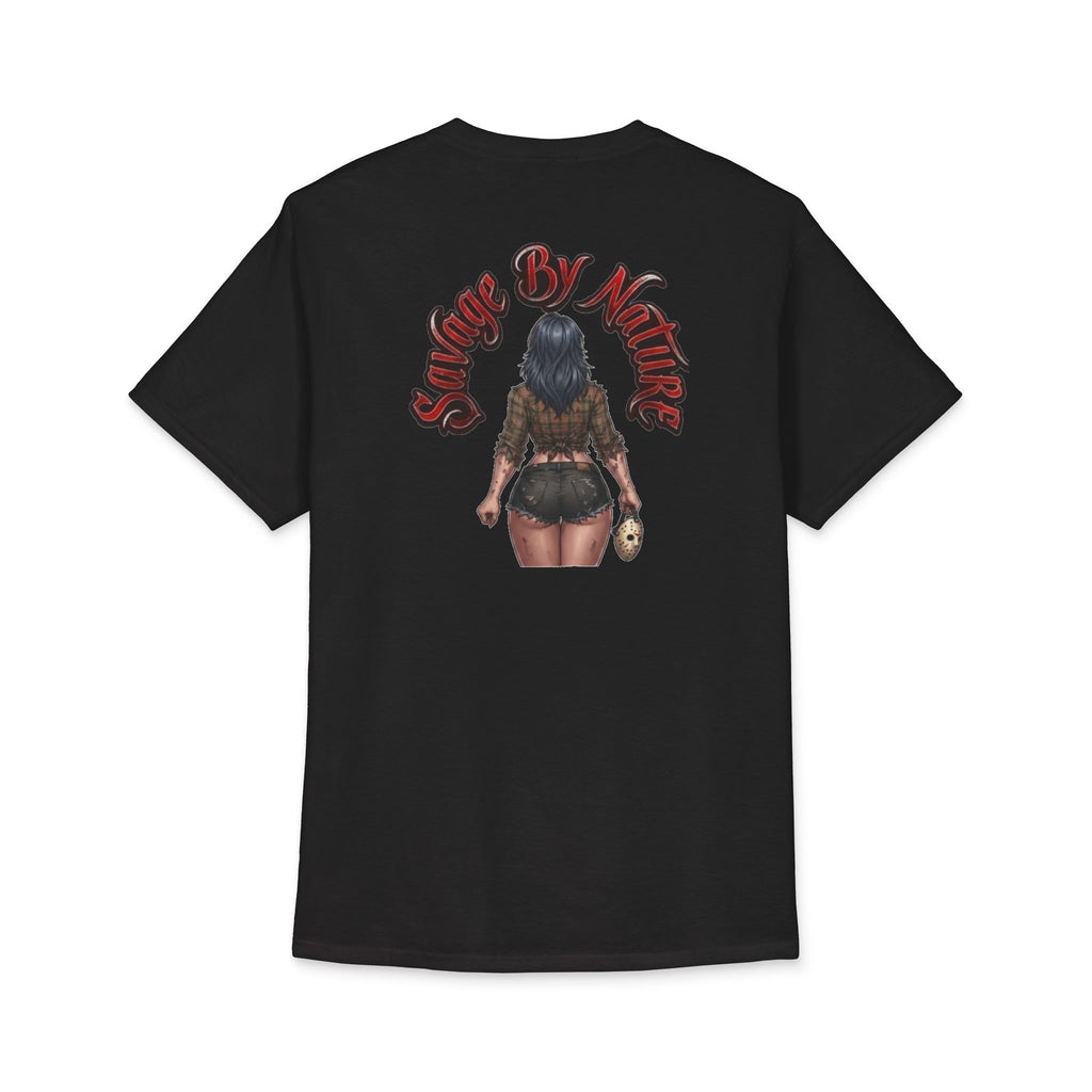 Graphic Tee — "Savage By Nature" Horror Pin-Up Cotton T-Shirt