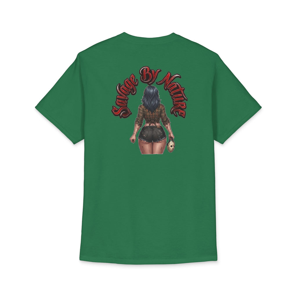 Graphic Tee — "Savage By Nature" Horror Pin-Up Cotton T-Shirt