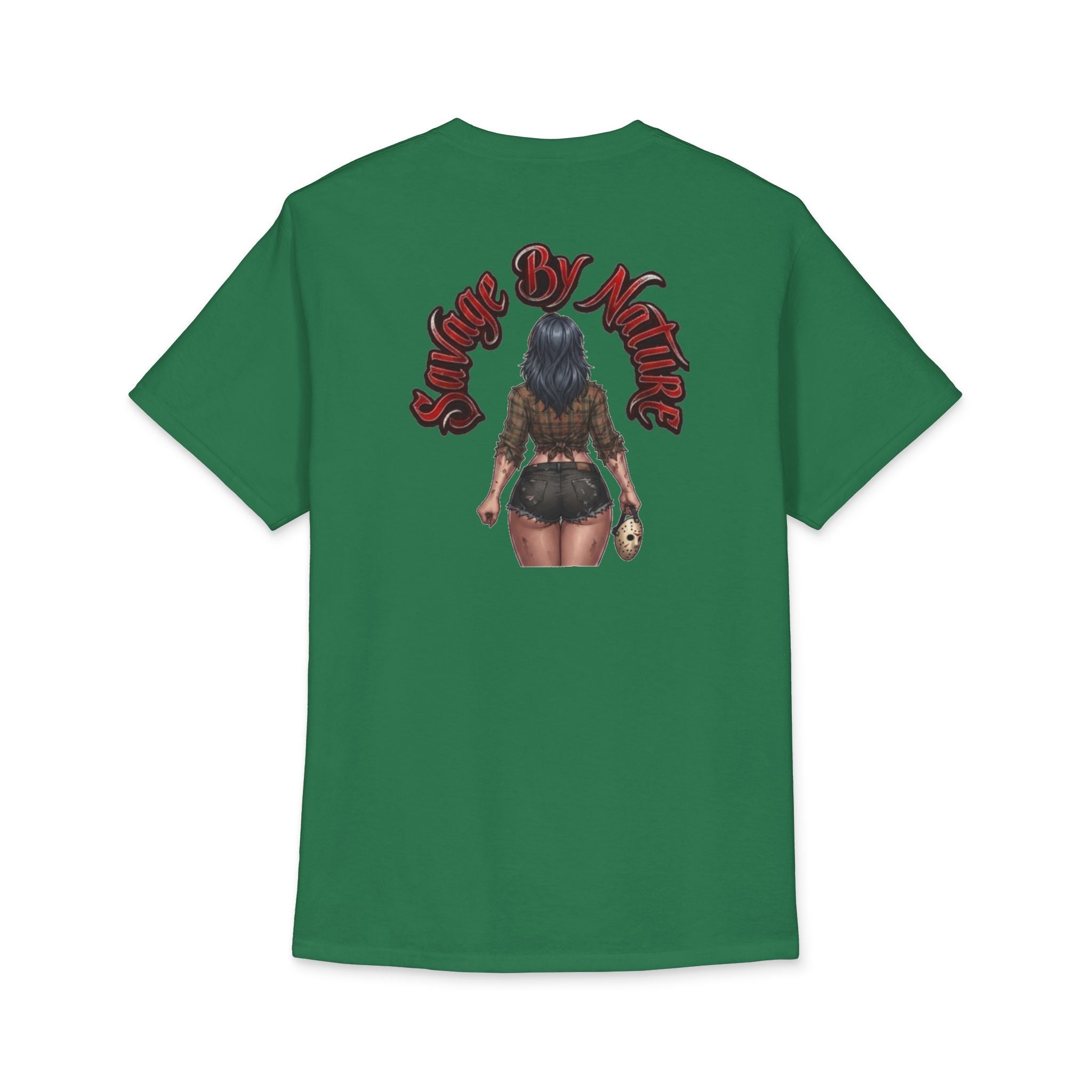 Graphic Tee — "Savage By Nature" Horror Pin-Up Cotton T-Shirt