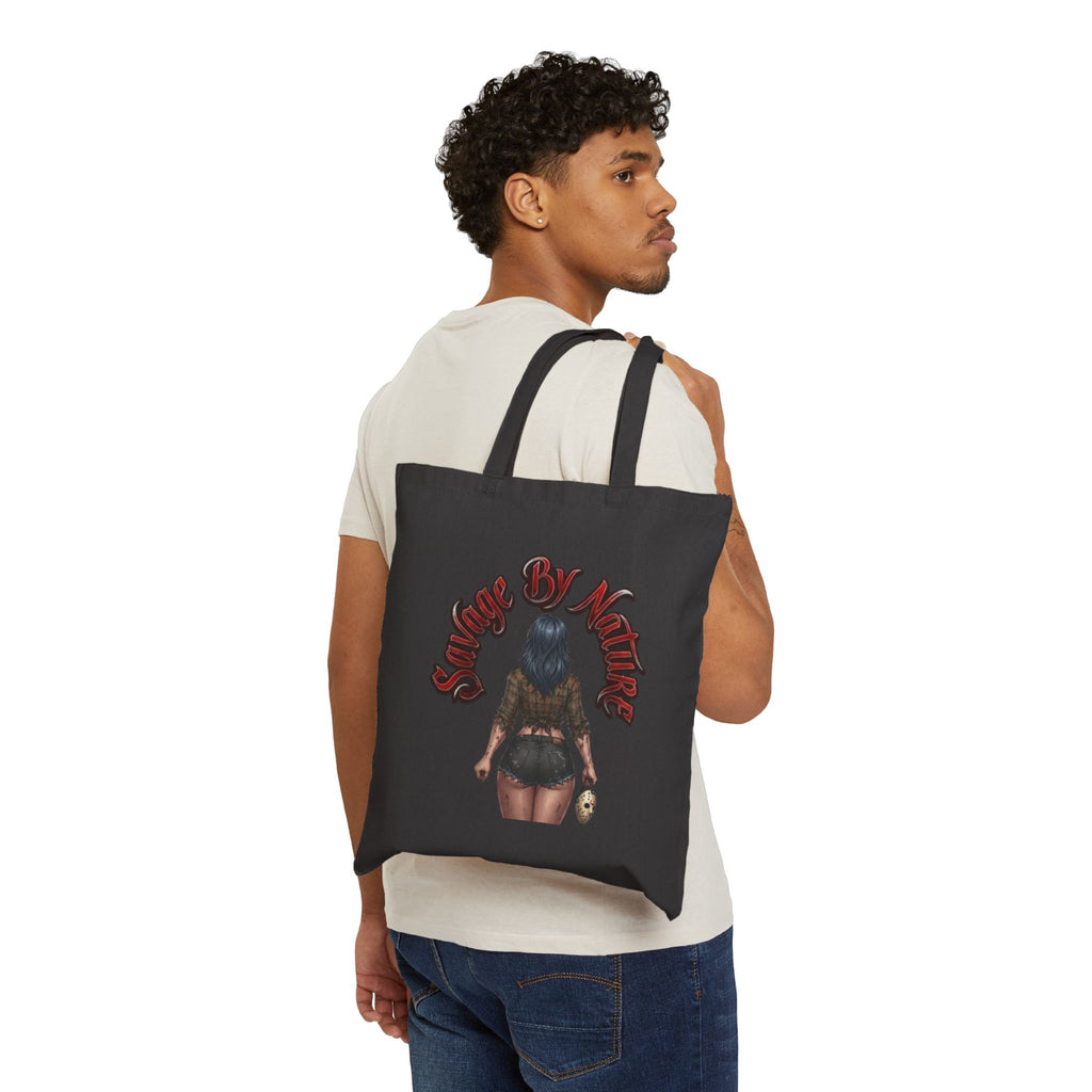 'Savage By Nature' Horror Pin-Up Cotton Canvas Tote