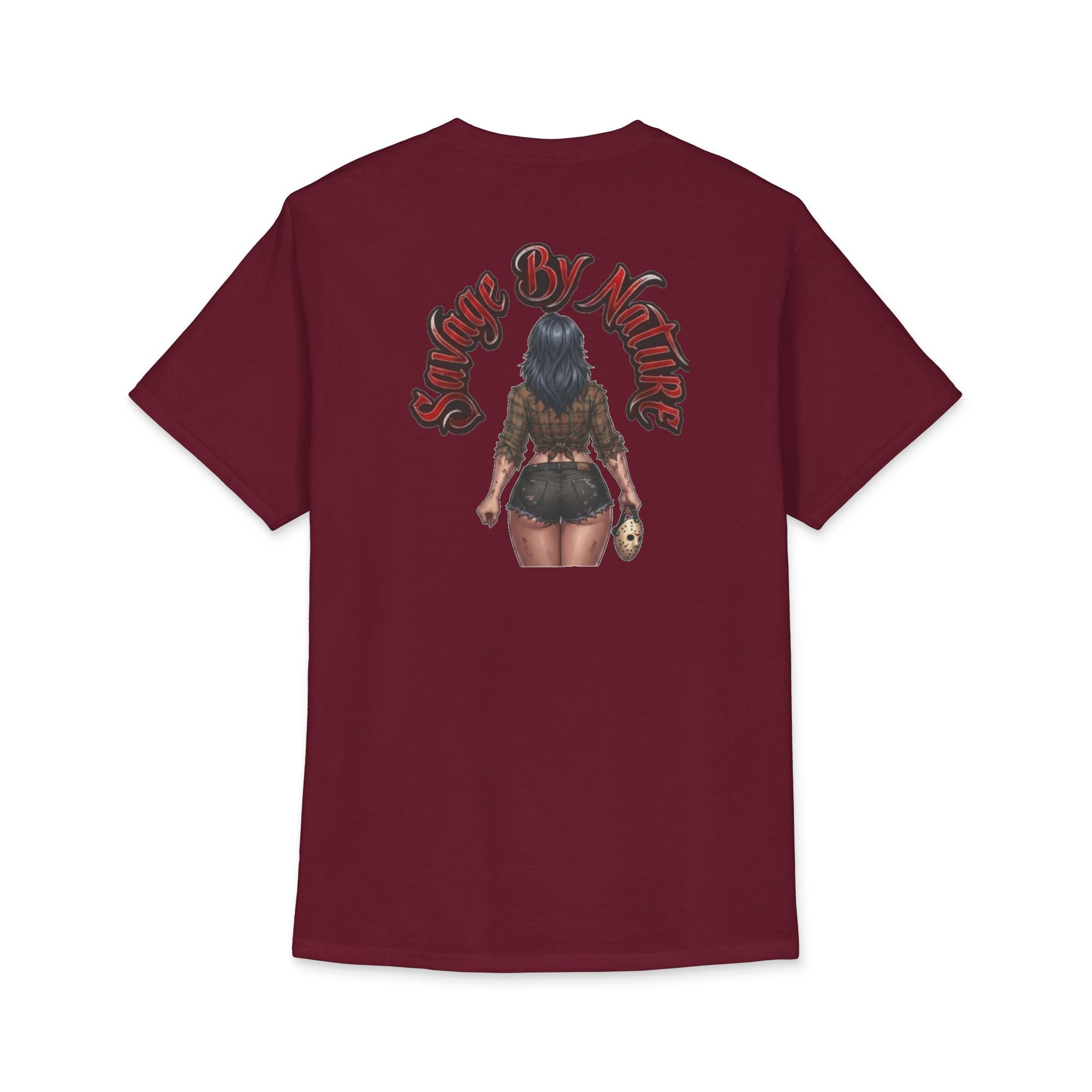 Graphic Tee — "Savage By Nature" Horror Pin-Up Cotton T-Shirt