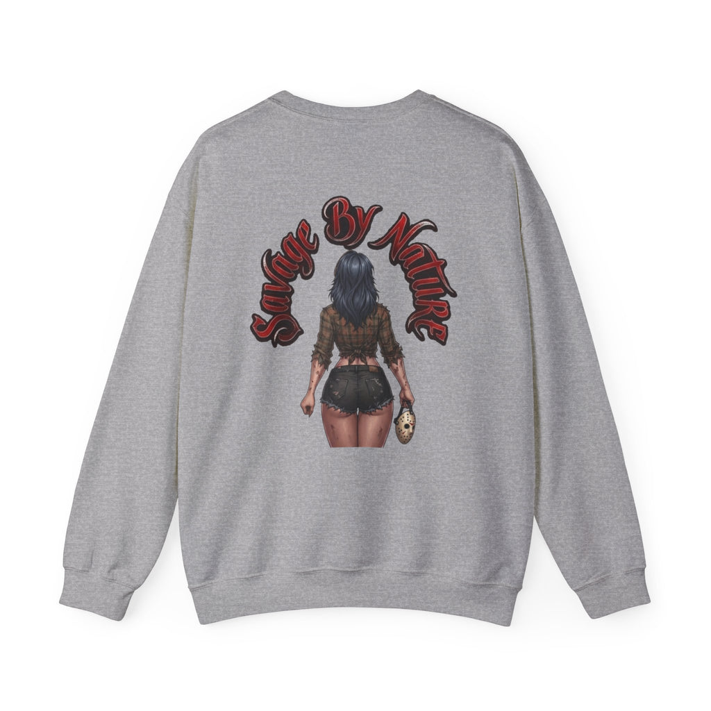 Savge By Nature Crewneck Sweatshirt — Savage Inx Pinup Horror Graphic
