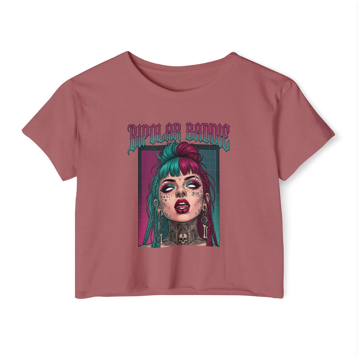 SAVAGE INX  "Bipolar Baddie" Cropped Tee - Alternative Goth Graphic Crop Top