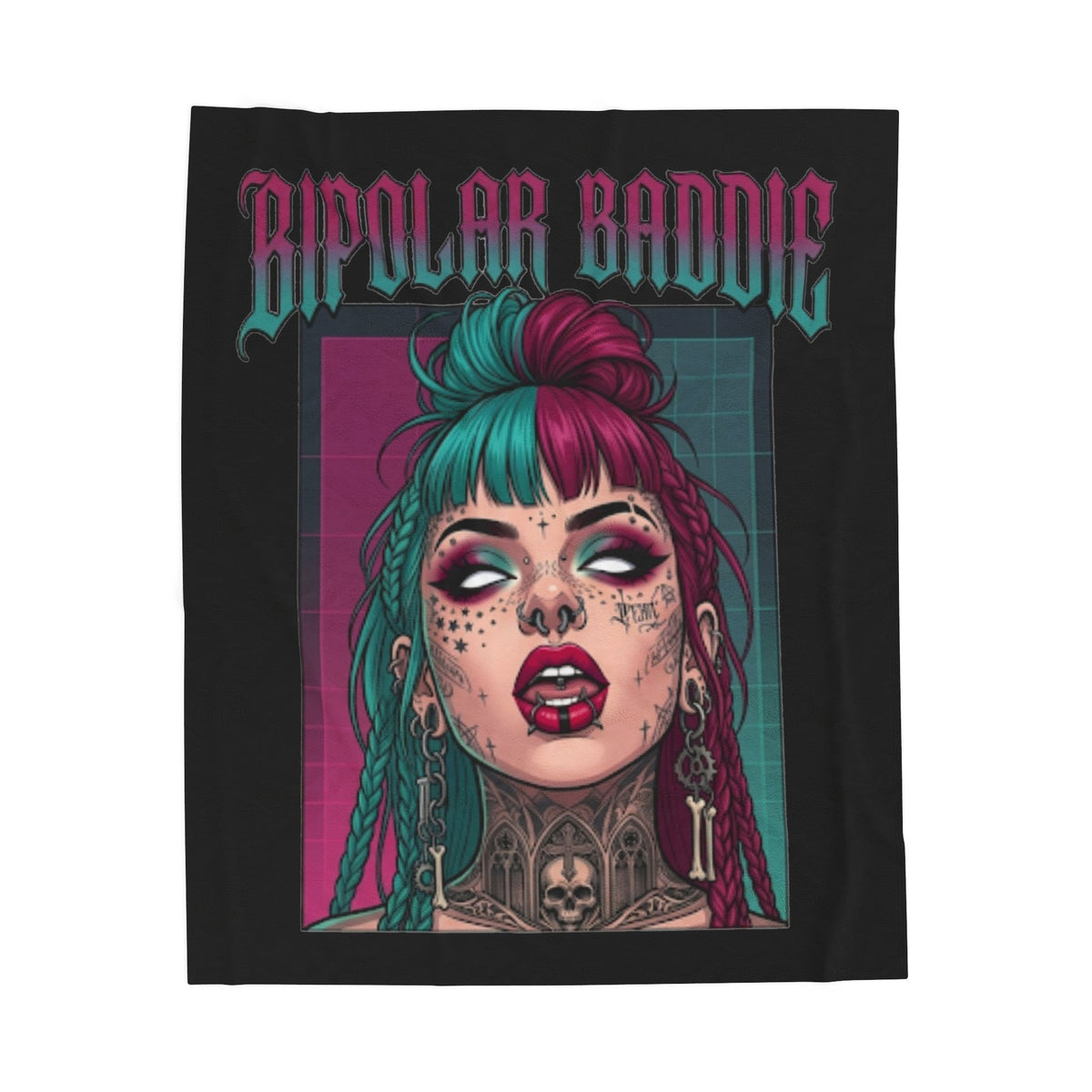 Bipolar Baddie Velveteen Plush Blanket — Gothic Punk Portrait Throw
