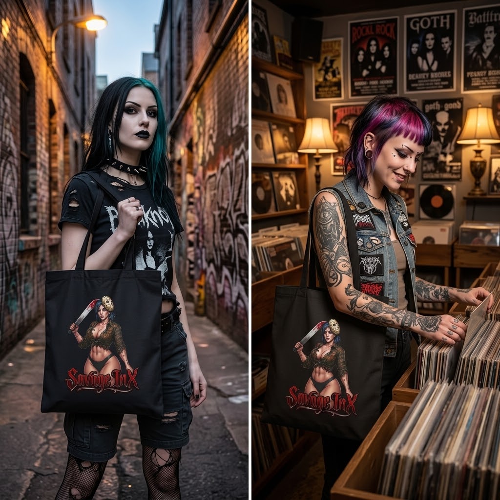 'Savage By Nature' Horror Pin-Up Cotton Canvas Tote